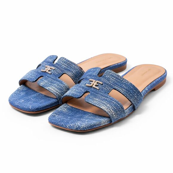 Bruno Magli Made in Italy Blue Denim Slide Sandals Size 8 Item $275 - Picture 9 of 10
